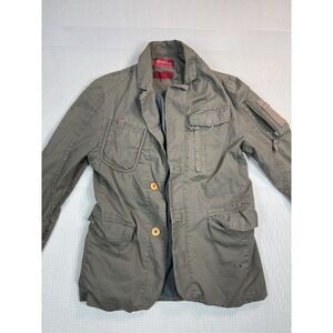 Firetrap Military Jacket Mens M Olive Green Distressed Vintage Style FCAN05